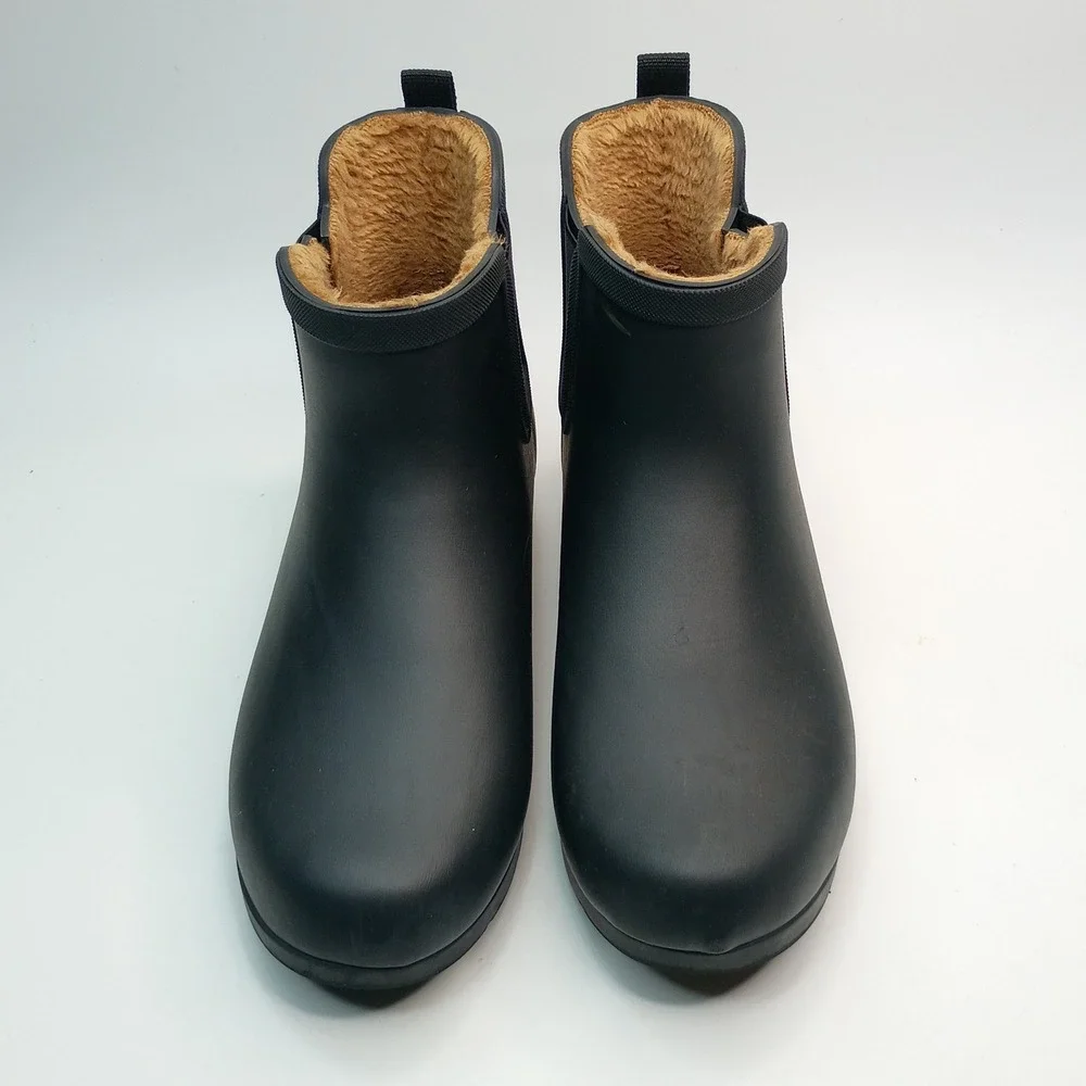 Chooka Plush Chelsea Rain Boots Women Size 10 Black Waterproof Faux Fur Lined
